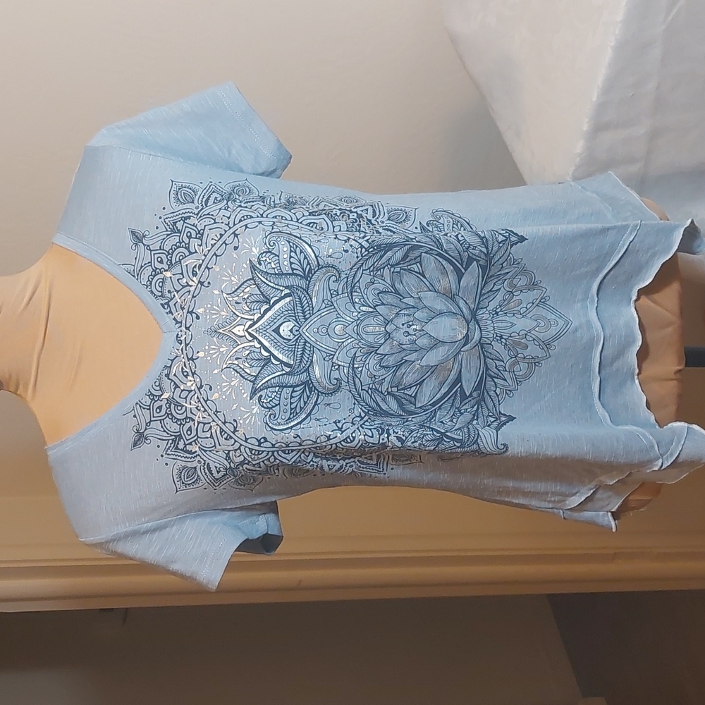 Style & Co  blue, short sleeve shirt. Pre-owned very gently worn. Size PM